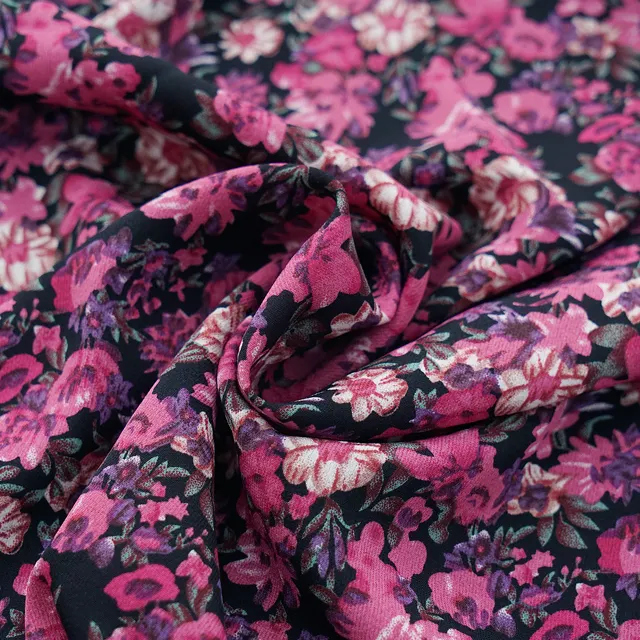 Saia estampada floral de poliéster 100%, tecido coreano de chiffon para vestir