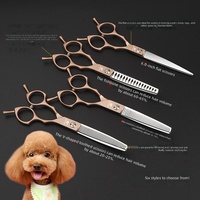 Ciseaux de toilettage pour animaux à double denture, 65 pouces, or rose, courbés, à dents plates en forme d'arête de poisson, pour poils longs et bouclés, pour chats et chiens