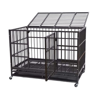 फोल्डेबल कुत्ते पिंजरे सार्वभौमिक पहियों विरोधी जंग स्प्रे पेंट करते हैं बड़ी जगह बड़े कुत्ते सभी स्टील ट्यूब टिकाऊ पालतू पिंजरे ट्रे के साथ - Product Image 5