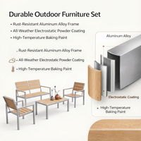 Ensemble de table à manger d'extérieur Meiqi, plateau de table en plastique moulé résistant aux intempéries blanc, cadre en alliage d'aluminium, design moderne pour utilisation en terrasse d'hôtel