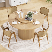 Table à manger ronde de 55 pouces pour six personnes, avec un étagère de rangement à double niveau et un plateau tournant. Portes coulissantes en bois
