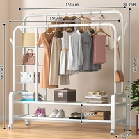 Porte-vêtements simple à double barre, séchoir à linge pour balcon intérieur, en fer, pour chambre à coucher, dortoir, organisateur de rangement mobile avec roulettes