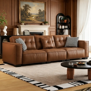 Sofá de Cuero Genuino Estilo Retro Medieval Americano, de Piso a Techo, <span class=keywords><strong>para</strong></span> Sala de Estar de Apartamentos Pequeños - Product Image 3