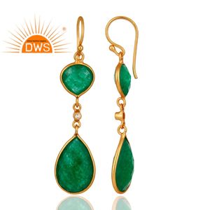 Topaz Green Aventurine Gemstone Earrings Fashion Designer Gold Plated Silver Women's Earrings Manufacturer - Product Image 3