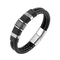 Y086 vente en gros Bracelets bijoux Double couche armure en cuir véritable hommes en acier inoxydable fermoir magnétique Bracelet