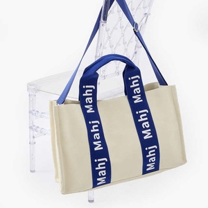 Bolsa de Almacenamiento Personalizada Keymay de Lona Crema con Asa Azul Marino y LOGO Personalizado para Soportes de Títulos, Impermeable, para Mahjong - Product Image 5