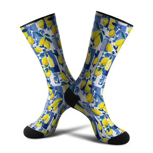 कम मोक नवीनता 360 निर्बाध डिजिटल प्रिंट मोजे नींबू नीले सफेद मुख्य टोन मुद्रित मोजे कस्टम प्रिंट - Product Image 2