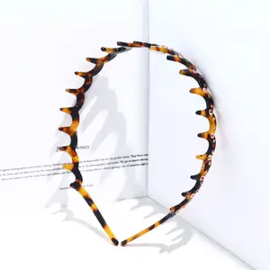 fashion shark teeth comb headband with rhinestone non slip 90s zig zag headbands for women acetate tortoise leopard hair hoop