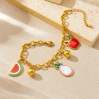 Bracelet à breloques fruits en acier inoxydable plaqué or 18 carats, motif pastèque, pomme, pitaya, pour cadeau ou fête