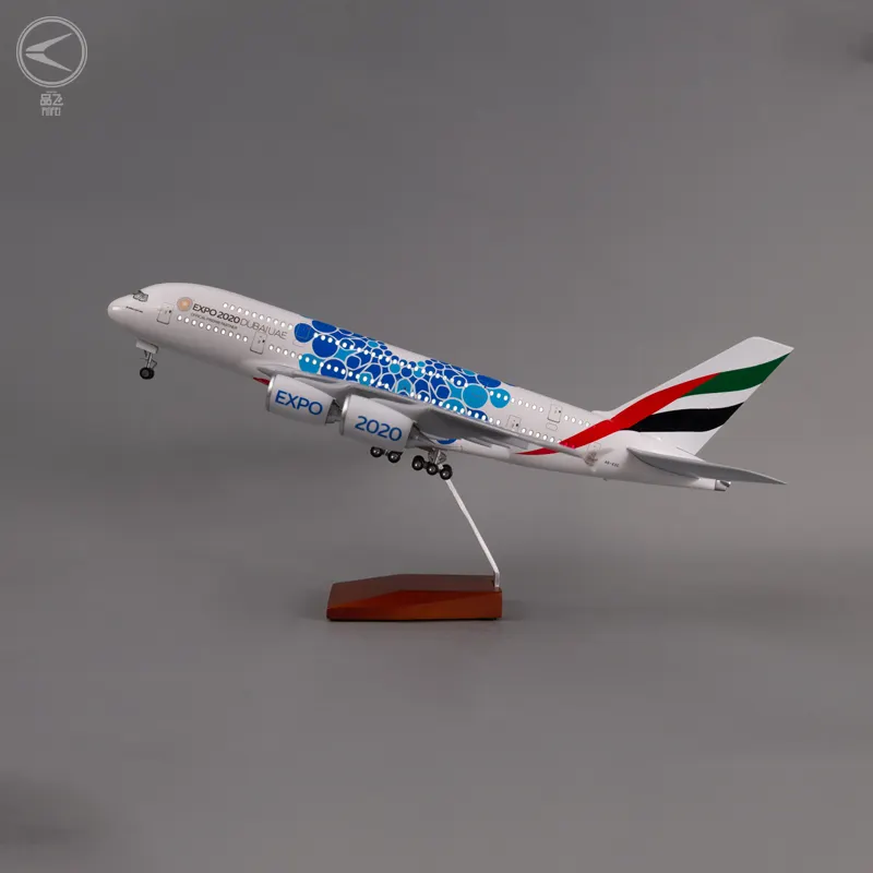 Статическая демонстрационная модель самолета для коллекционного аэробуса A380, Объединенные Арабские эмиратные авиалинии, Экспо 2020, Дубай, 46 см, 1/160 со светодиодной подсветкой