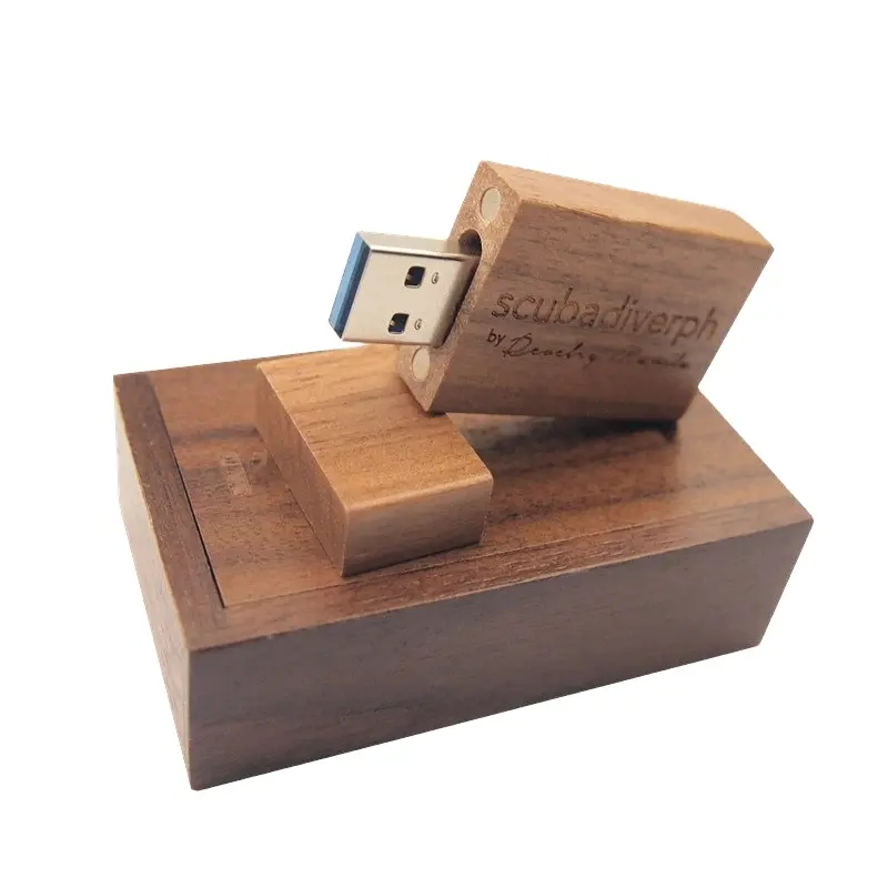 Cubo di legno di noce personalizzato USB 3.0 Flash memory stick pen thumb drives per promozioni di fotografia di nozze regali omaggi