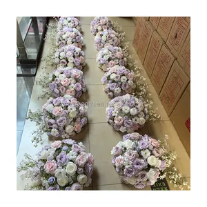 Customized 40cm Artificial Floral Rose Centerpieces Purple Flower Ball for Party Event