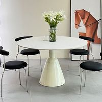 Table à manger ronde en ardoise blanc pur style crème français, ensemble table et chaises minimaliste moderne pour petit foyer