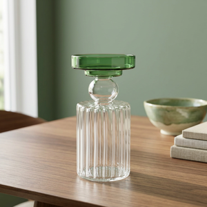 Carafe en verre bohème à bord vert, décanteur côtelé à col court, récipient transparent pour boissons, idéal pour la décoration de table à la maison ou lors de fêtes - Product Image 3