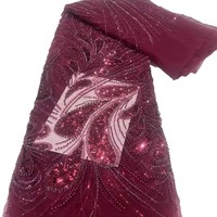 Tissu de dentelle africaine de luxe brodé de perles, tissu de dentelle perlée pour mariage avec sequins