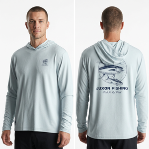 เสื้อฮู้ดตกปลาสีฟ้าอ่อนลายตกปลา ไซส์ใหญ่สำหรับผู้ใหญ่ ป้องกันรังสียูวี 50 กันน้ำ ระบายความชื้น ผลิตจากโพลีเอสเตอร์ - Product Image 1