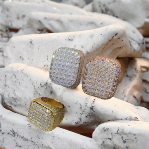 KIVORA'S 925 <b>Silver</b> Iced Out Moissanite <b>Ring</b> Square Brilliant Cut Prong Set Hip Hop Gemstone Band for <b>Men</b> Women - Product Image 1
