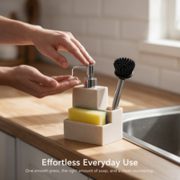 Distributeur de savon à vaisselle en polyrésine finition grès avec pompe, bouteille rechargeable pour évier de cuisine, pompe manuelle