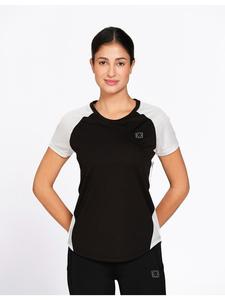 Munns & Mars <b>Women's</b> Black <b>White</b> Color Block Sports Tee Polyester Regular Athletic Fit <b>T</b>-<b>Shirt</b> Curved Hem Active Wear Top - Product Image 3