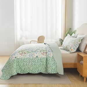 HoneiLife California King Juego de edredón <span class=keywords><strong>Colcha</strong></span> de microfibra de 3 piezas <span class=keywords><strong>Verde</strong></span> Blanco Patrón floral Extra grande 120x120 Todas las estaciones - Product Image 3
