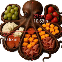 Plateau en bois en forme de pieuvre, plateau à charcuterie créatif pour les collations, les noix, les fruits, plateau de service unique, plateau alimentaire en bois fait à la main