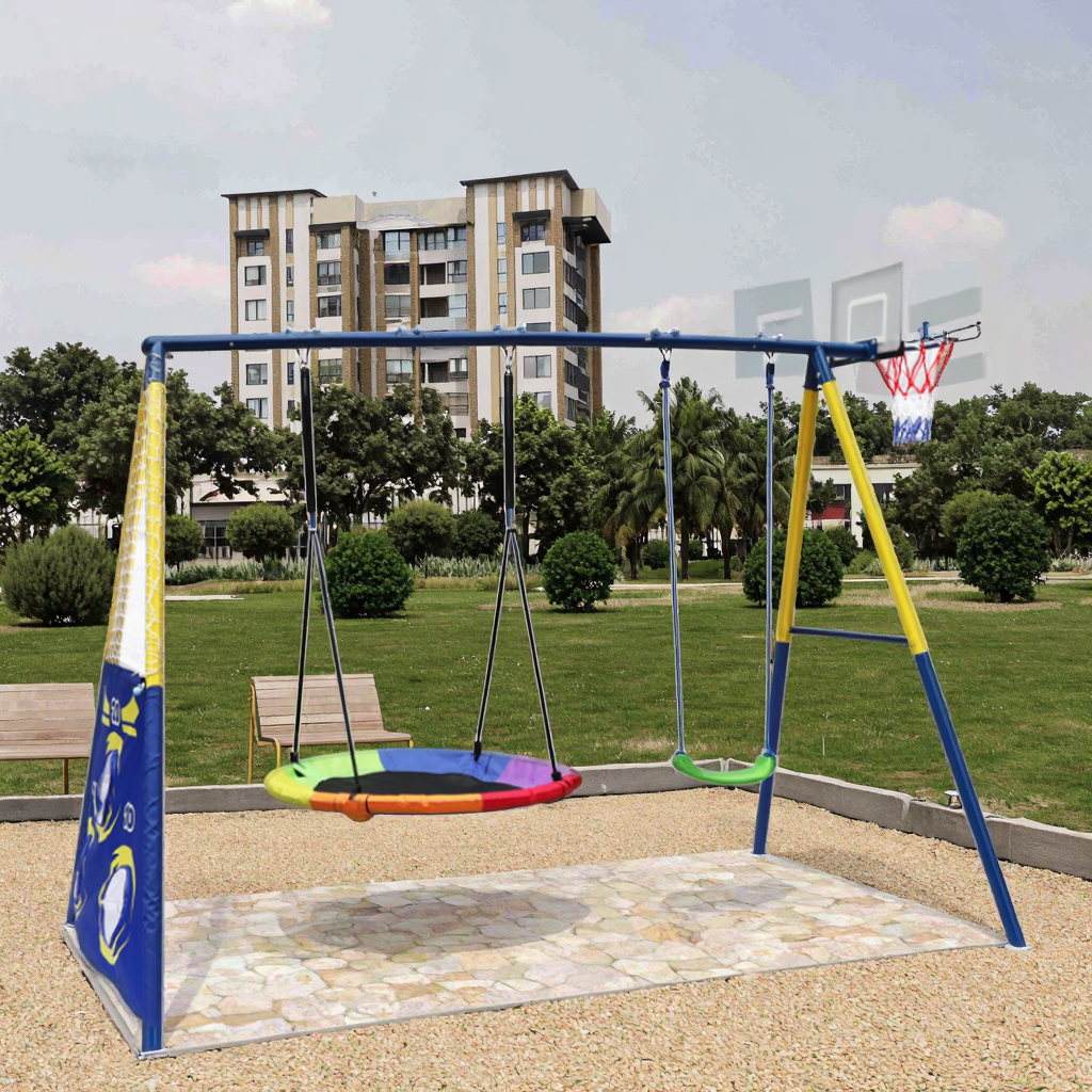 Zoshine Fun Fitness Combo Swing Set with Basketball Hoop & Soccer Net for Active Kids Toy Swings for Children