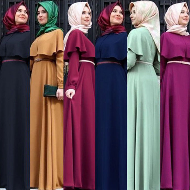 Sourceman Solid Color Abaya Dubai Muslim Dresses Islamic Clothing Women