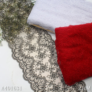 Elegante Pizzo Ricamato Floreale in Tulle Nero da 21CM, Bordo in Rete con Fiori, Tessuto in Voile <span class=keywords><strong>per</strong></span> Lingerie e <span class=keywords><strong>Abiti</strong></span> da Donna - Product Image 1