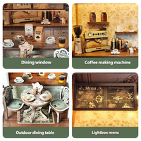 Kit de bricolage pour bibliothèque sur le thème d'un café et modèle 3D - Maison miniature créative faite à la main et modèle de maison de poupée en bois, cadeau architectural