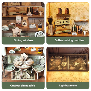 Kit de bricolage pour bibliothèque sur le thème d'un café et modèle <span class=keywords><strong>3D</strong></span> - Maison miniature créative faite à la main et modèle de maison de poupée <span class=keywords><strong>en</strong></span> bois, cadeau architectural - Product Image 3