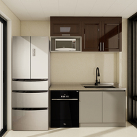 Armoires de cuisine modernes en acier inoxydable écologiques, laquées gris clair, modulaires, sur mesure, Foshan