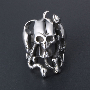 Men's Retro <b>Titanium</b> Steel Skull <b>Ring</b> Skeleton Design Hip Hop Jewelry Gift SA466 - Product Image 3