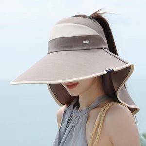 Sombrero de protección solar de verano para mujer, sombrero de ala ancha con cubierta para el cuello, protección UV, plegable, para ciclismo al aire libre, color beige - Product Image 2