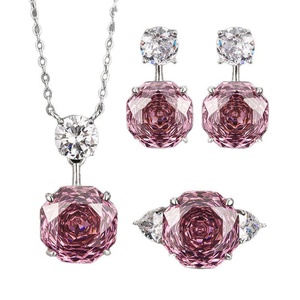 Fashion Eco-friendly Copper Wedding Jewelry <b>Sets</b> for Women 14-12mm Dried Rose Zircon Rose Cut Minimalist Elegant Bridal <b>Set</b> - Product Image 1