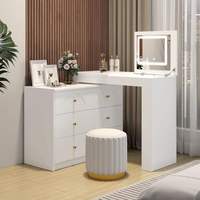 Table de toilette moderne et tendance en bois avec plateau rabattable, 7 tiroirs, étagères de rangement, pour appartement et chambre à coucher