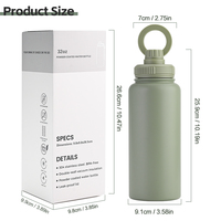 Botol Minum Vakum Dinding Ganda 1L 32oz Kustom, Terisolasi Baja Tahan Karat, untuk Olahraga dan Perjalanan, dengan Tempat Ponsel Magnetik