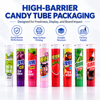 Tubes d'emballage pour bonbons en aluminium et plastique de qualité alimentaire imprimés sur mesure, sans BPA, avec bouchon à vis, assortiment coloré