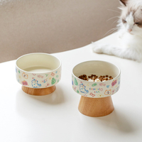 Bol en céramique Shamitao Graffiti pour chat, bol surélevé respectueux des moustaches avec support en bois bas et haut, 3 options pour chats d'intérieur