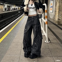 Jean cargo baggy noir gothique pour femme, style Harajuku, coupe oversize, denim Y2K, années 90, vintage, années 2000, emo, pantalon en jean, vêtements trashy 2026