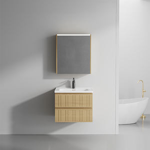 Mueble de Baño de PVC de Color Natural, Mueble de Almacenamiento con Lavabo Integrado de Cerámica, Encimera con Lavabo Integrado - Product Image 3