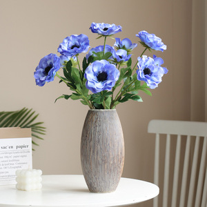 Fourniture en gros de fleurs artificielles d'anémone rose à branche unique, réaliste, type coquelicot, pour bouquet de mariée, événements, fleuristes, vente en gros - Product Image 1