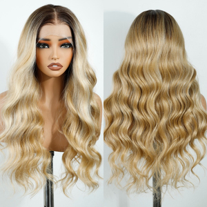 Peluca Larga de Cabello Sintético con Ondas Suaves, Color Ombre, con Frente de Encaje HD, Resistente al Calor, Fibra No Inflamable, Encaje HD sin Pegamento - Product Image 1