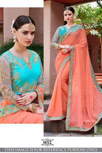 Sari de diseñador indio y pakistaní para fiestas, trabajo bordado, precio bajo para uso festivo - Product Image 2