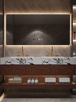 Meubles-lavabos de salle de bain suspendus au mur avec miroir, avec dessus en pierre flottante moderne, comptoir en marbre et lavabo intégré