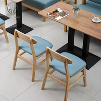 Ensemble de meubles pour café, restaurant, tables carrées en bois, canapé en cuir bleu, tabourets, ensemble de banquettes, moderne, durable, respectueux de l'environnement