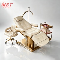 Table de massage électrique de luxe à 3 moteurs pour soins du visage et cils, en cuir marron, avec accoudoirs, pour salon de beauté et lavage des cheveux