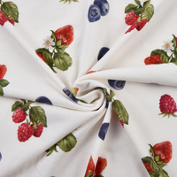 Tissu extensible tricoté écologique à motif fruitier 205 g/m² de poids moyen 91 % modal 9 % élasthanne pour vêtements de garçons 2026