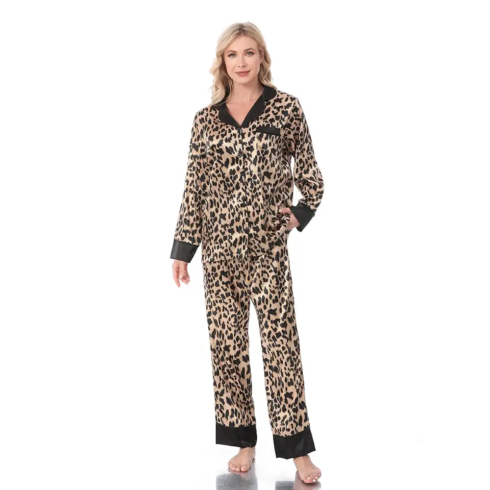 Pyjamas Pajamas Pajamas Designer Silk Satin Satin Pyjamas Women Leopard Print Pajamas Womens Sleepwear