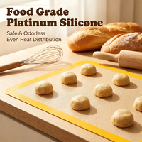 Tapis de cuisson en silicone platine à bords jaunes, certifié FDA LFGB, renforcé de fibres de verre, antiadhésif, résistant à la chaleur, enroulable, pour four