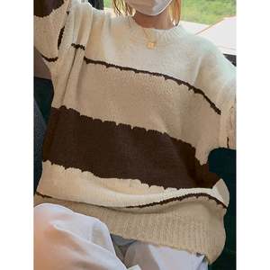 Pull décontracté à rayures ondulées pour femme, pull en tricot bleu et blanc, haut décontracté - Product Image 4